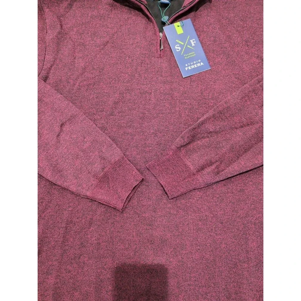 STUDIO FERERA MEN'S 1/4 ZIP BURGUNDY LONG SLEEVE PULLOVER SWEATERS SZ XXL  NWT